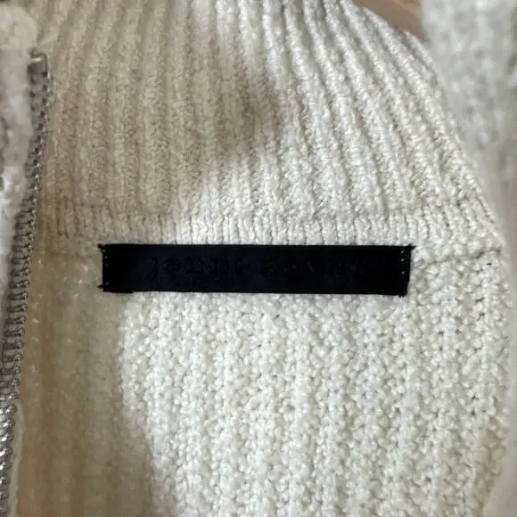 Jenni Kayne Oversized Half Zip Ivory Rib Knit Cotton Sweater 1/4 Zip Pullover M